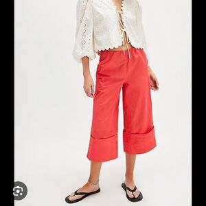 Free People Lula Cuffed Cropped Pants Flame Red SP